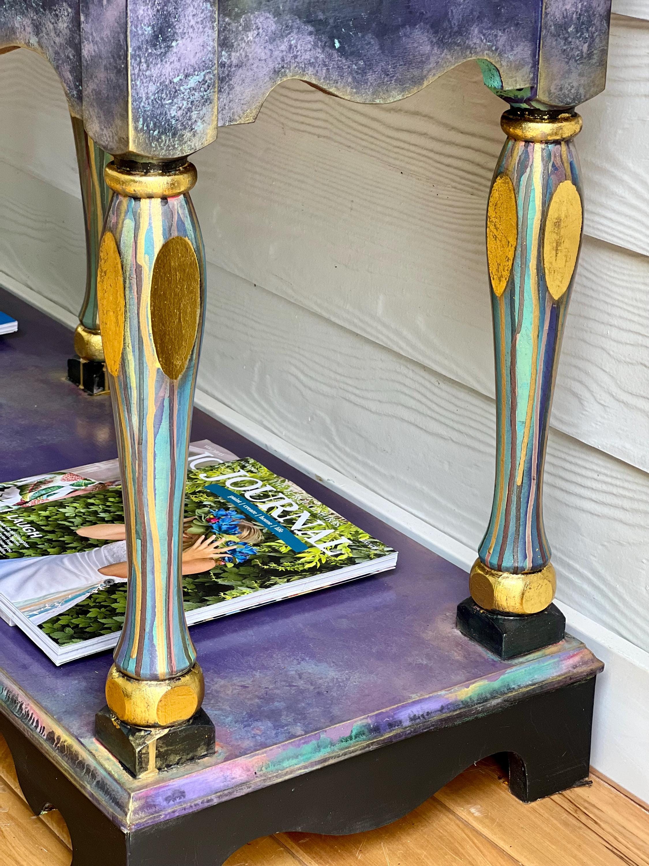 Boho Sideboard, Console Table, Purple Furniture, Gold Trim