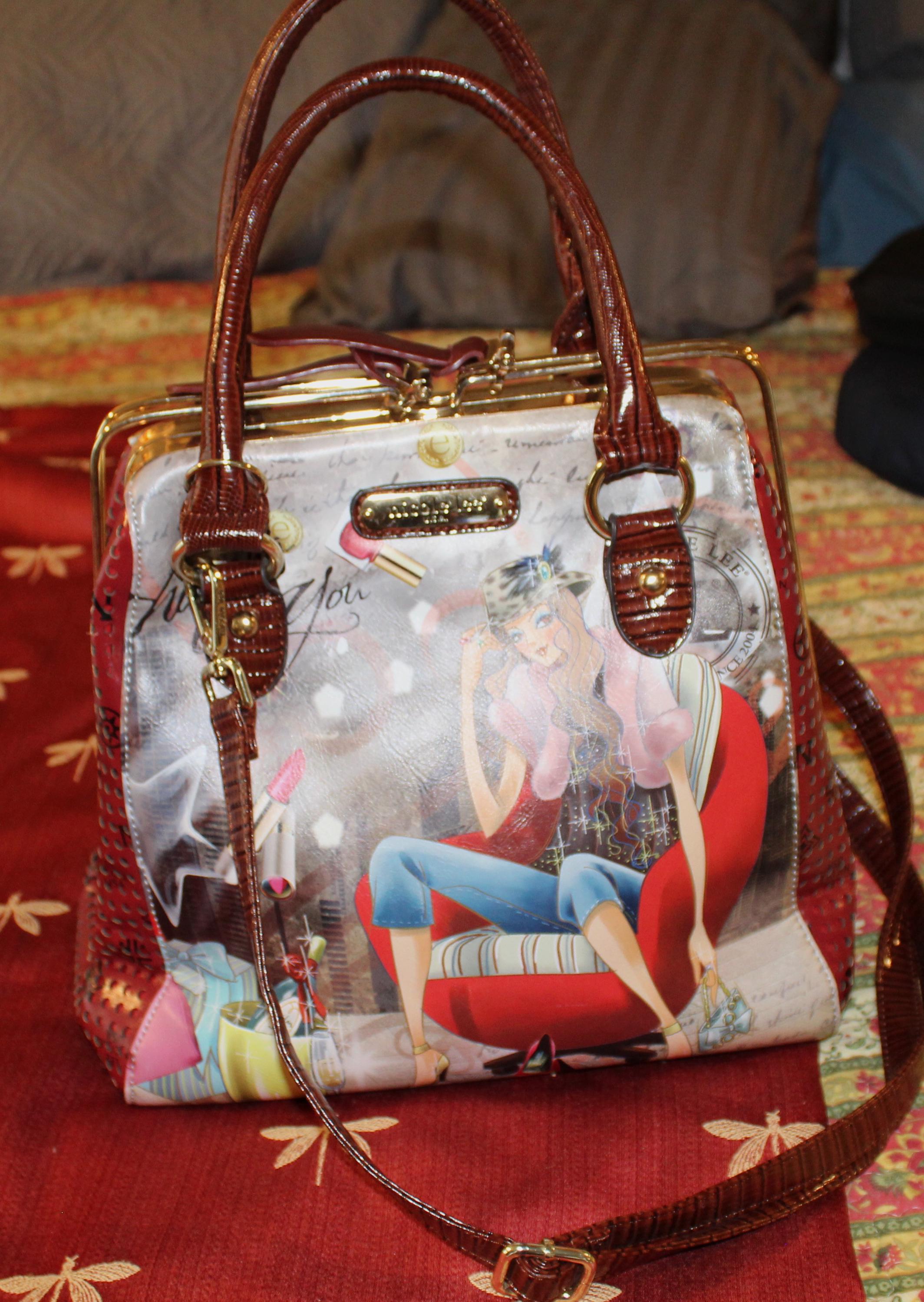 Nicole Lee Pink and Orange Printed purse Violet Blossom Shoulder Bag with Vegan Leather Exterior with  main image 3