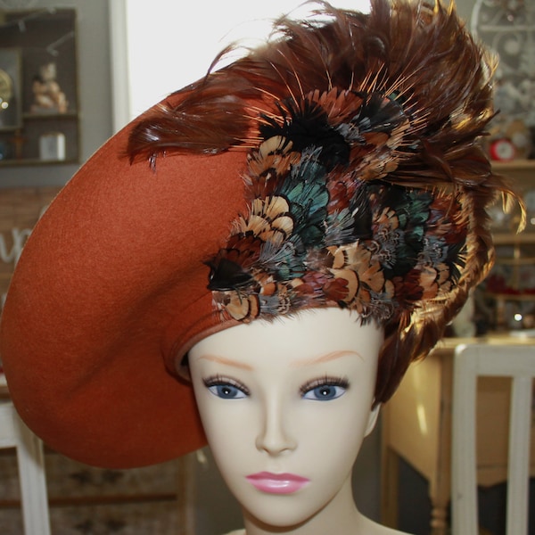 Vintage Jack McConnell Boutique Designer Wool and Feathers Hat RARE