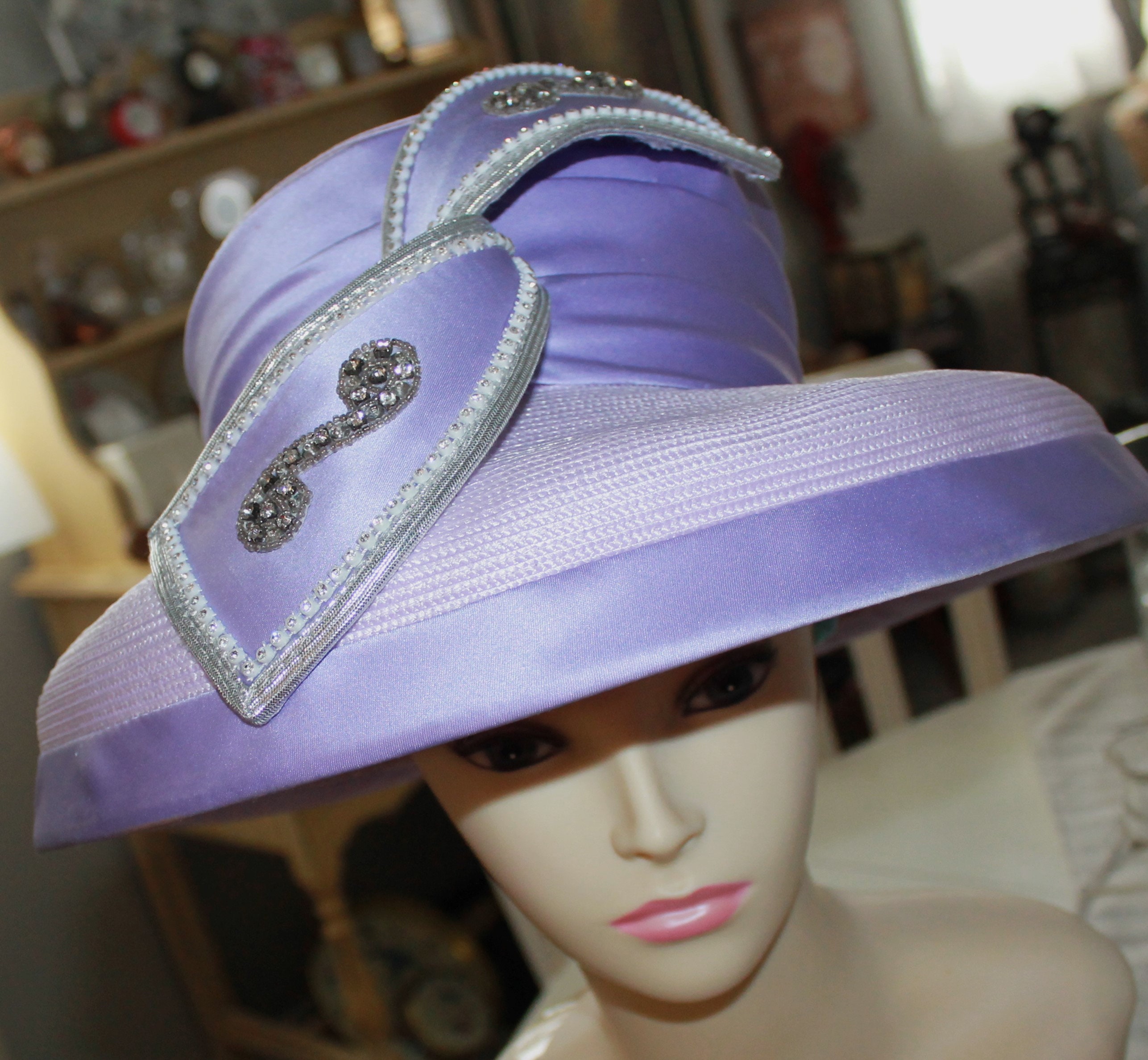 Donna Vinci, Silver, Wide Brim, Rhinestone Hat