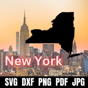 Fichiers clip art SVG New York | Fichiers de coupe New York Silhouette | fichiers vectoriels | Carte de New York | Artisanat et collage | DXF | PNG | État