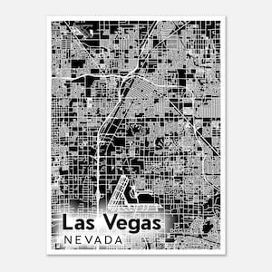 Poster imprimé carte de Las Vegas - Thème sombre | Art mural | Beaux-arts | Cartes | Névada | Cadeau | Moderne | Minimaliste | Las Vegas