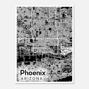 Poster imprimé carte de Phoenix - Thème sombre | Art mural | Beaux-arts | Cartes | États-Unis | Cadeau | Moderne | Minimaliste