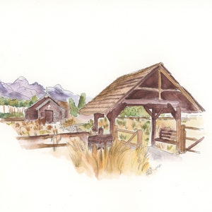 Die Bischofskapelle der Verklärung | Aquarell Druck | Grand Teton National Park
