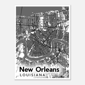 Straßen von New Orleans Karte - Light Theme | Wandkunst | Bildende Kunst | Karten | Louisiana | NOLA | einfach groß | Halbmondstadt