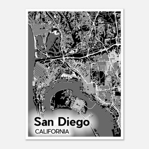 San Diego Map Print Poster - Dark Theme | Wall Art | Fine Art | Maps | California | Gift | Modern | Minimalist