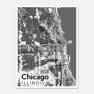 Chicago Wall Art | Map Poster Print - LightTheme | Wall Art Gift | Fine Art | Maps | Illinois | Gift | Modern | Minimalist