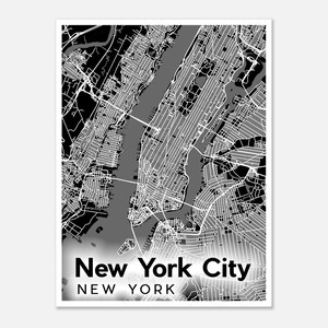 New York City Karte Poster - Dunkles Thema | Wandkunst | Bildende Kunst | Karten | New York | Geschenk | Modern | Minimalistisch | New York