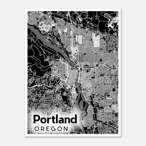 Streets of Portland Karte - dunkles Theme | Wandkunst | Bildende Kunst | Karten | Howlith