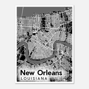 Straßen von New Orleans Karte - Dunkles Theme | Wandkunst | Bildende Kunst | Karten | Louisiana | NOLA | einfach groß | Halbmondstadt