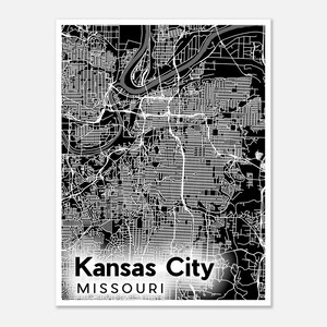 Kansas City Map Print Poster - Dark Theme | Wall Art | Fine Art | Maps | Missouri | Gift | Modern | Minimalist