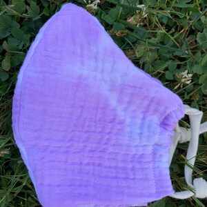 100% Sustainable Cotton Washable Face Mask with Bamboo Ear Ties, Reusable Face Mask, Double Layer Cotton, Made in USA, Fast Shipping Tie dye pale violet