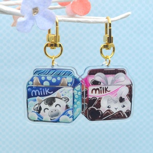Cute Acrylic Milk Charm - Chocolate Milk Bunny Keychain - Double Sided Milk Key Charm