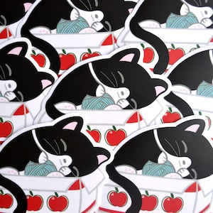 Apple Box Kitten Sticker - Vinyl Sticker - Kitten Sticker- Cat in a Box Sticker - Stickers for Laptop-Waterbottle-Journal