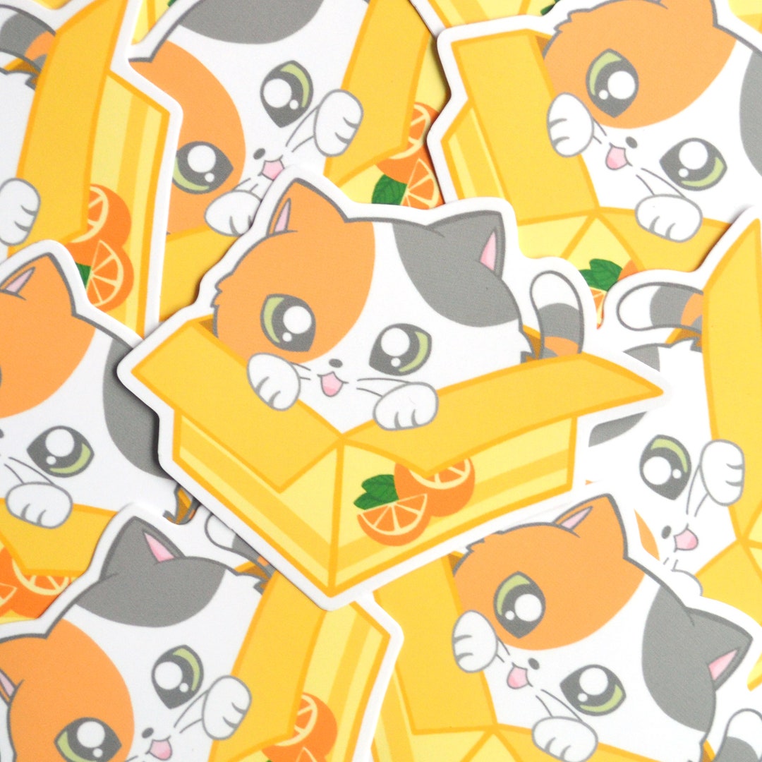 Orange Box Kitten Sticker - Vinyl Sticker - Kitten Sticker- Cat in a ...