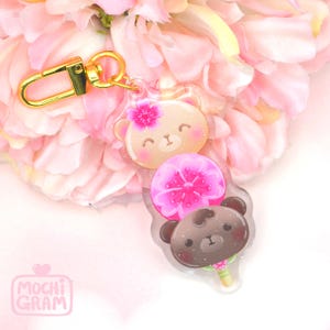 Sakura Bear Dango Acrylic Charm: Kawaii Glitter Keychain