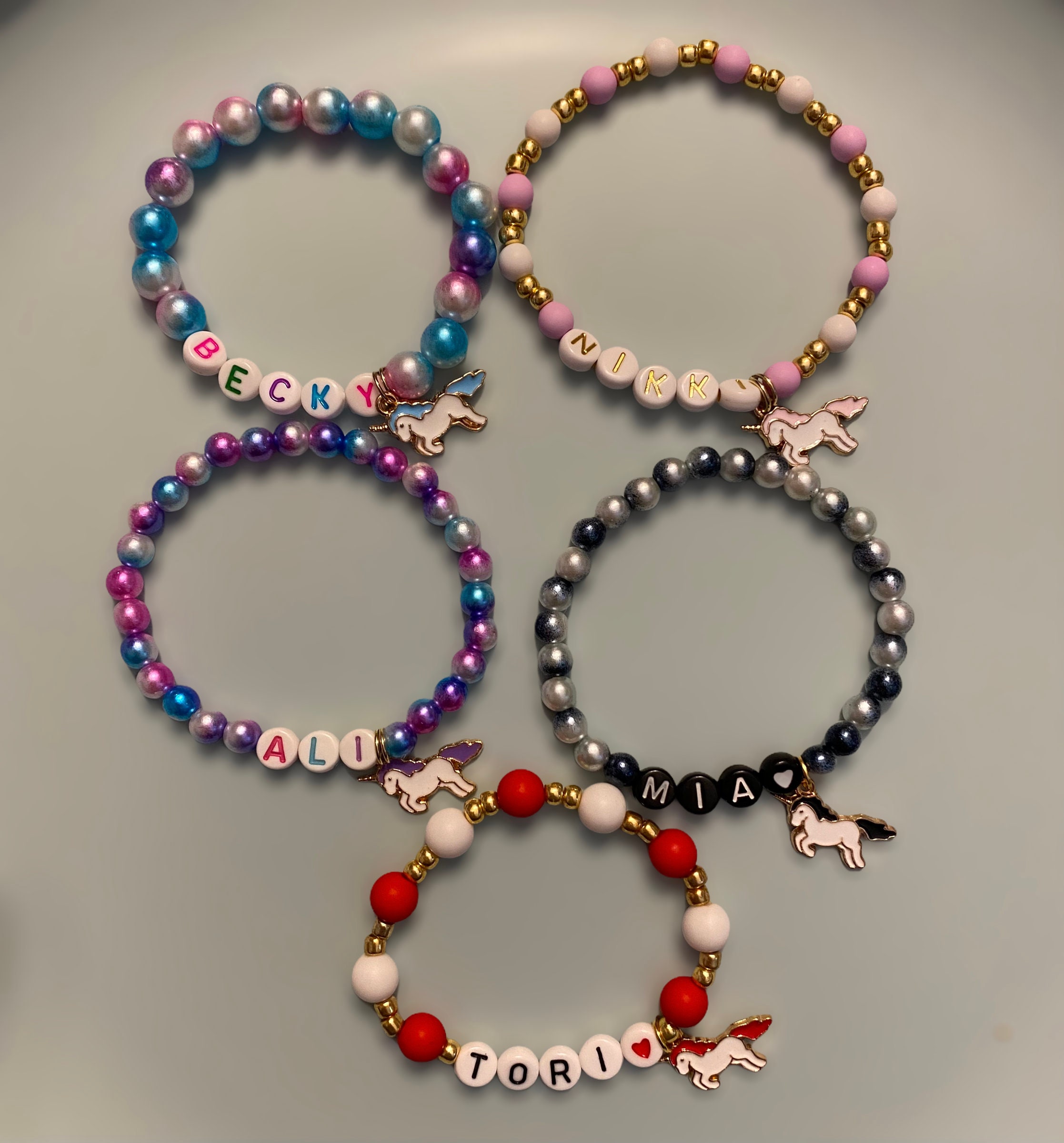 Custom Beaded Unicorn Name bracelet Unicorn Charm Bracelet Etsy