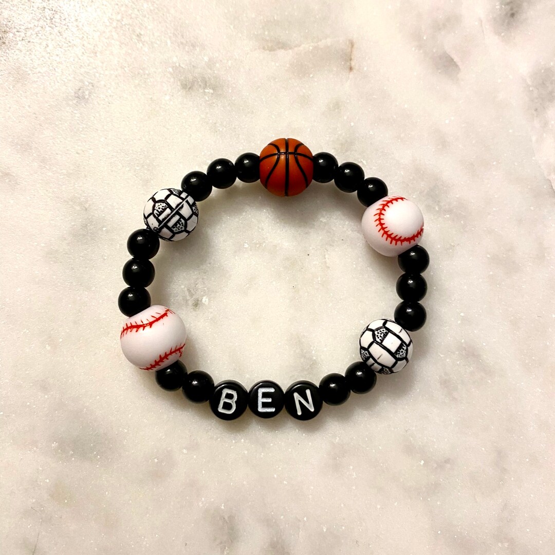 Kids Personalized Sports Bracelet Boy's Beaded Name Etsy