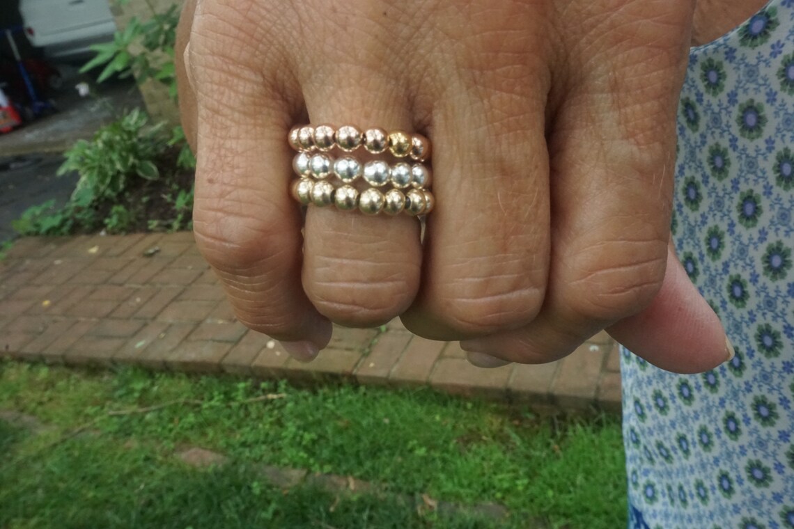 Gold Filled Beaded Stretch Stacking Ring Rose Gold Filled Etsy