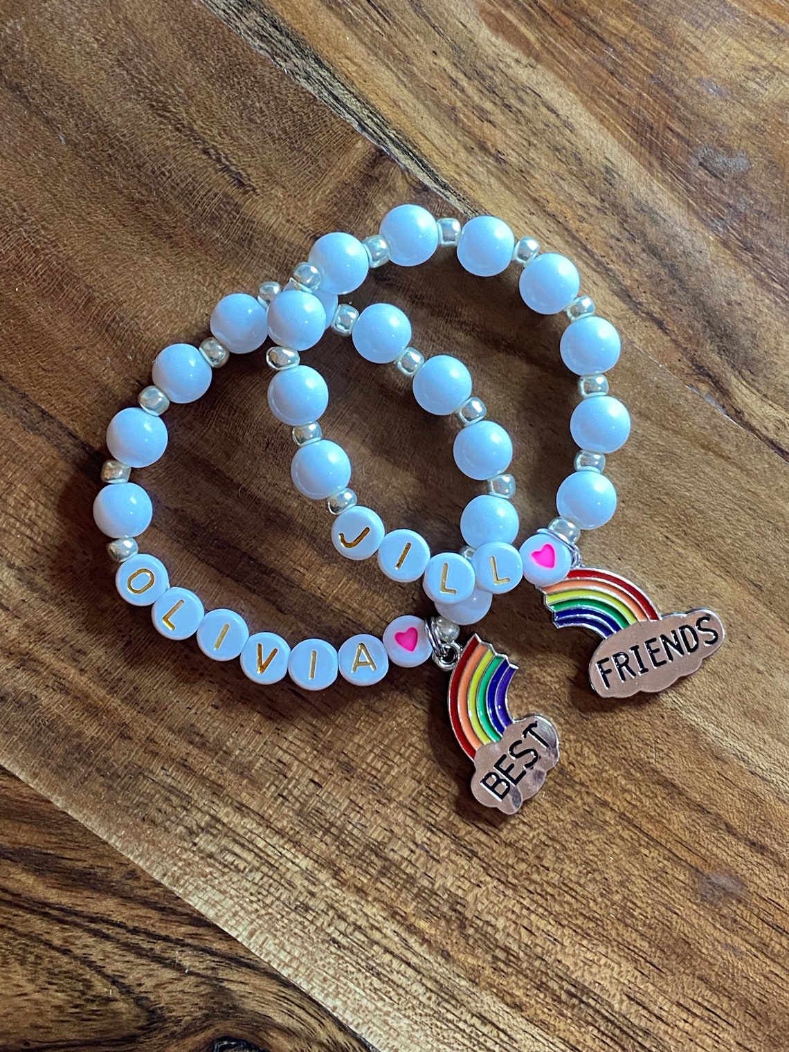 Best Friend Bracelets BFF Rainbow Charm bracelets Set of 2 Etsy