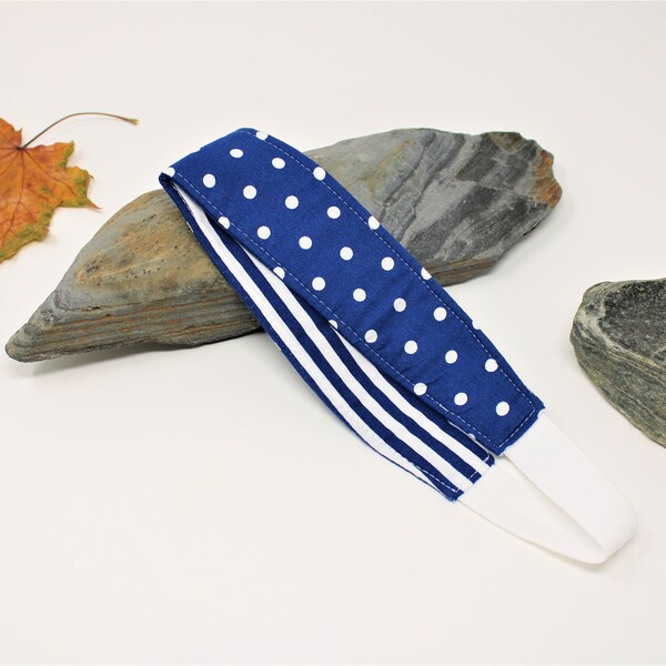 Women's Hairband, Reversible, Blue and White Stripes, Blue and White Polka Dots