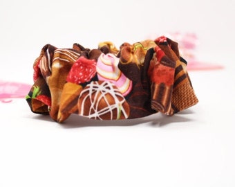 Chocolate hair tie, Chocolate Scrunchie, Valentine Scrunchie, Matchs face mask