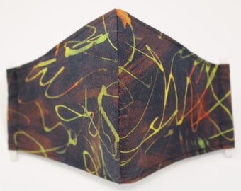Abstract Brown face mask, Washable ,Reusable, 3ply with Filter Pocket. 100% Cotton