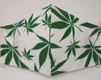 Marijuana Leaf Mask, Pot face mask, Washable, Reusable, 3ply with Filter Pocket, 100% Cotton