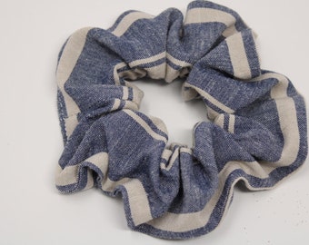 Blue Linen Hair Tie, Blue Linen Scrunchie, Matchs Face Mask