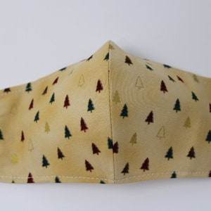 Gold face mask, Xmas face mask with trees, Washable, Reusable, 3ply with Filter Pocket. 100% Cotton