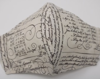 Script Face Mask, Washable, Reusable, 3ply with Filter Pocket, 100% Cotton