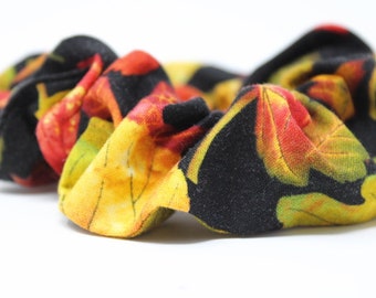 Fall Leaves hair tie, Leaf Scrunchie , Orange and Black scrunchie, Matchs personal face mask