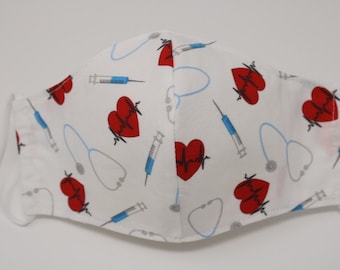 Heart health face mask, Nursing Face Mask, Washable, Reusable, 3ply with Filter Pocket, 100% Cotton