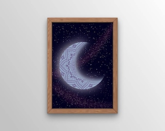 A4 Monddruck, Weltraumdruck, digitaler Download Kunst, alternative Kunstwerk, ästhetische Raumdekoration, Wandkunst für Frauen, Geschenke für Teenager Mädchen