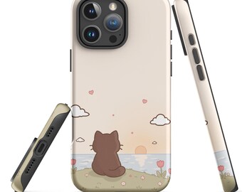 Kawaii Katze Sonnenuntergang iPhone Fall | weiche pastellästhetische Accessoires | Tough Case für iPhone®
