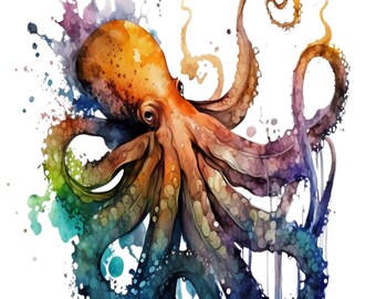 Aquarel Octopus digitale print