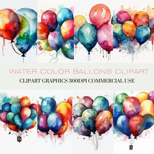 Water Color Balloons Clipart 10 Pack