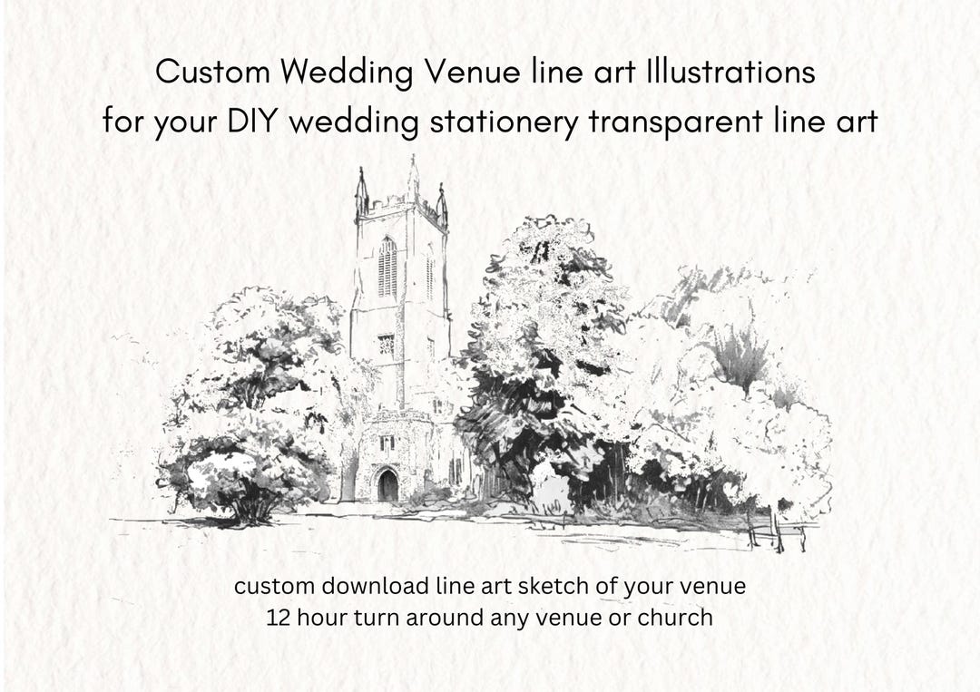 Custom Wedding Venue Sketch Line Art Illustrations Drawing for Your DIY ...