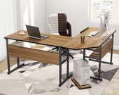 Modern L-Shaped Desk with Bookshelf, 67 inch Double Corner Computer Office Desk, Secretary Desk, Mid Century Desk, Gaming Desk, Office Desk