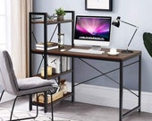 47.5 inches Computer Desk, Study Writing Table with 4 Tier Storage Bookshelves, Secretary Desk, Mid Century Desk, Gaming Desk, Office Desk