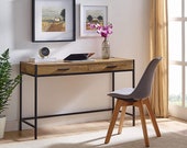 Study Computer Desk Oak Brown Laptop PC Table Workstation with 2 Drawers, Secretary Desk, Mid Century Desk, Gaming Desk, Office Desk
