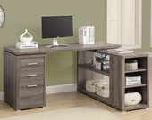 Hollow-Core Left or Right Facing Corner Desk, Dark Taupe , Secretary Desk, Mid Century Desk, Gaming Desk, Office Desk