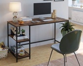 Computer Desk with 2 Shelves, Study Writing Table, Large Office Desk Metal Legs, Secretary Desk, Mid Century Desk, Gaming Desk, Office Desk