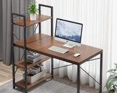 Computer Desk with 4 Tire Shelves - 47.6 inch Writing Study Table Bookshelves, Secretary Desk, Mid Century Desk, Gaming Desk, Office Desk