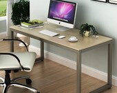 Home Office 55-Inch Large Computer Desk, Silver Frame W Grey Top, Secretary Desk, Mid Century Desk, Gaming Desk, Office Desk