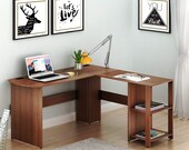 L-Shaped Home Office Wood Corner Desk, Walnut , Secretary Desk, Mid Century Desk, Gaming Desk, Office Desk