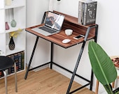 Small Gaming Desk, 2 Tier Computer Desk, Wood Sturdy Frame Compact Writing Table, Secretary Desk, Mid Century Desk, Gaming Desk, Office Desk