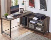 Rustic Industrial L Shaped Desk, 59 Inch Wood and Metal Study Corner Desk, Secretary Desk, Mid Century Desk, Gaming Desk, Office Desk
