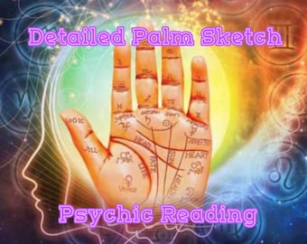 Sketch of your palm with a Detailed psychic reading. (quick same day). Today Only.