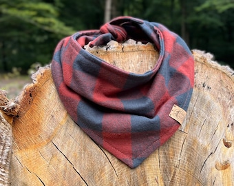Sequoia | Rusty Red/Brown and Black Plaid Dog Bandana | Dog Bandana | Durable Dog accessory | Tie-on bandana | Dog Gift